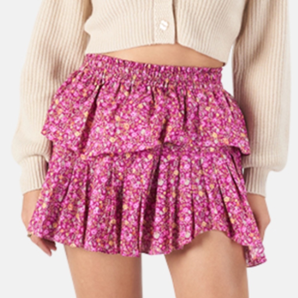 LoveShackFancy Ruffle Mini Skirt  | Cherry Wine | Size Small
